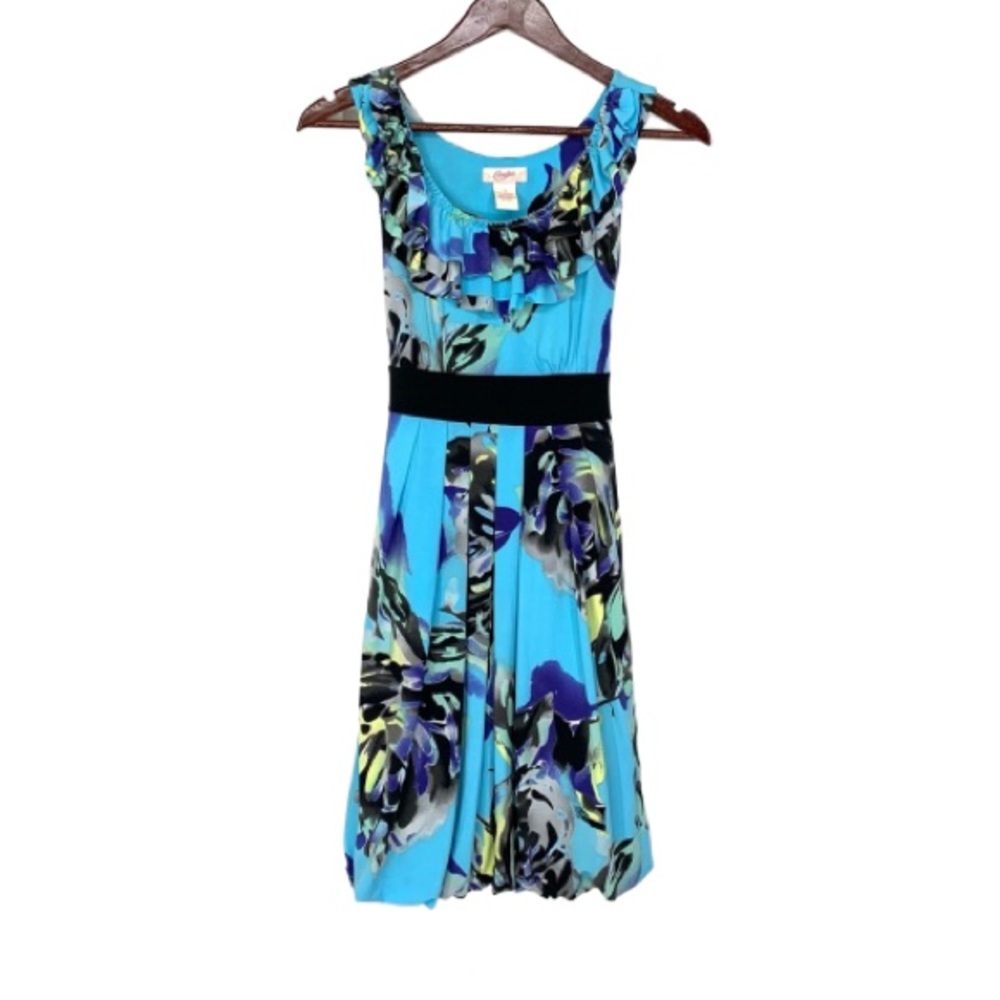 Vintage Y2K Candies Dark Floral Ruffle Bubble Hem Vibrant Blue Dress Size Small